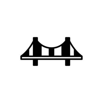 Black bridge icon demonstrates solid construction with distinct architectural framework on white background vector