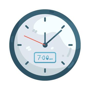 Digital Analog Clock at 7 AM Illustration vector