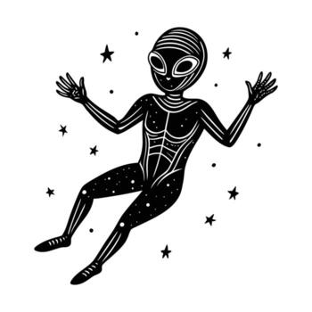 Alien Floating In Zero Gravity Pose With Relaxed vector