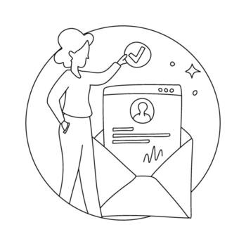 Woman Approving Profile on Screen with Envelope and Check Mark Symbol vector