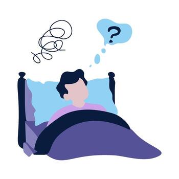 Restless Sleep A Person Tossing and Turning in Bed with Question Marks vector