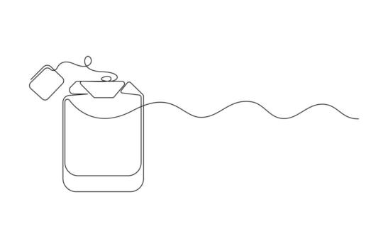 single line art of tea bag with string and tag vector