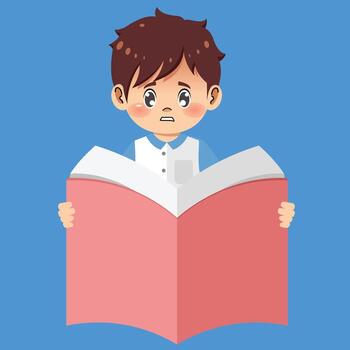 A boy reading a book with a surprised expression vector