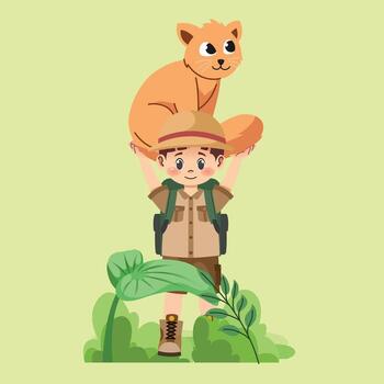 Boy with cat in jungle vector