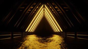 lila och gul neon rör på sig triangel- båge tunnel bakgrund vj slinga i 4k video