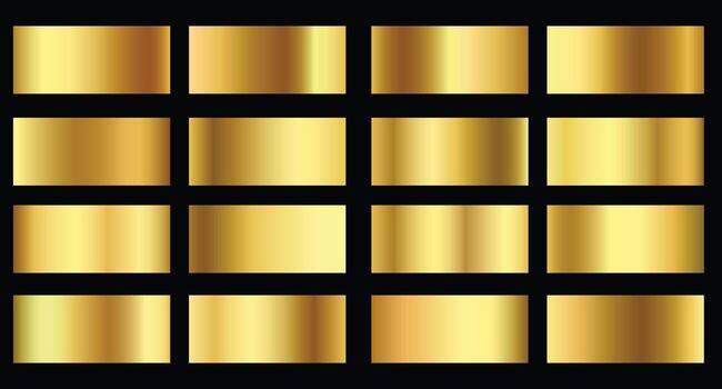 Set of gold bars with metallic gradient effect on black background vector