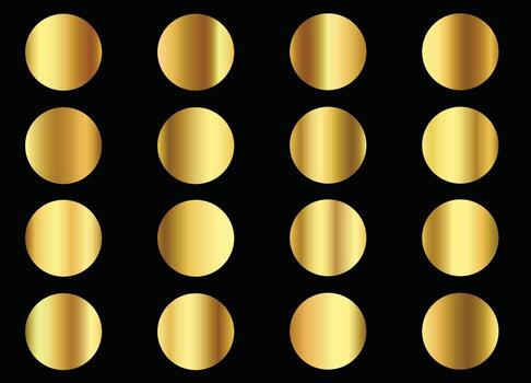Collection of shiny gold circles with gradient highlights on black background vector