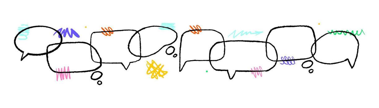 Hand-drawn different connected speech bubbles. The symbol is communication, dialogue, and a continuous flow of ideas and conversations. vector