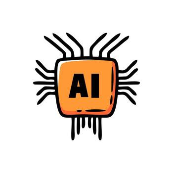 Handdrawn Outline Artificial Intelligence Circuit Board Processor Element Design vector