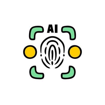 plano estilo único huella dactilar con ai tecnología concepto identidad icono vector