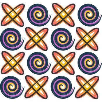 caprichoso dibujado a mano modelo con espirales y cruzar formas en negrita colores vector