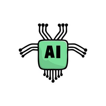 Cartoon Style Cute Artificial Intellegence Chip Computing Futuristic Technology Icon vector
