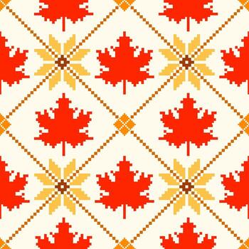 Pixel maple leaf seamless pattern for background fabric vector