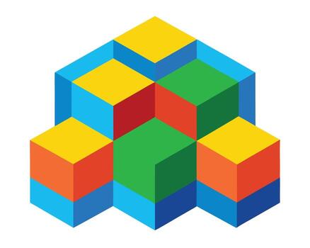 Colorful 3D Cubes Interlocking in a Complex Geometric Pattern, Creating a Vibrant and Playful Abstract Design vector