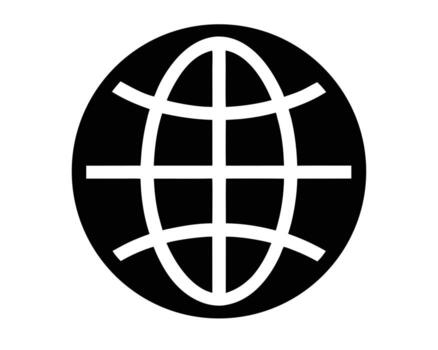 Striking Black and White Globe Icon Representing Global Connection, Communication, and International Reach on a Digital Platform vector