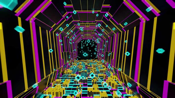 Abstract Futuristic Neon Tunnel Geometric Grid Cyberspace