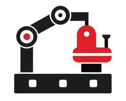 robótico brazo manipulando rojo industrial componente en un moderno fábrica ajuste limpio, minimalista diseño ilustración vector
