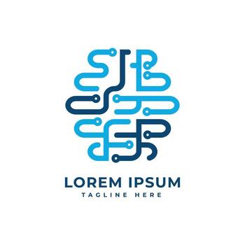 brain circuit artificial intelligence technology logo design modern minimal concept vector