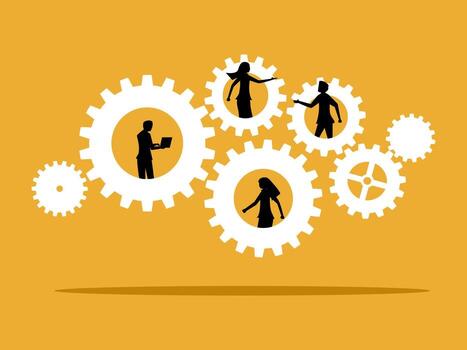 Project delegation, employees working remotely from home, connecting vector