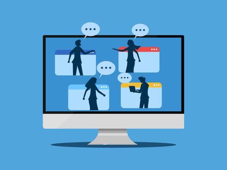 Remote Team Meetings, Online Chat between Business Teams on Computers vector