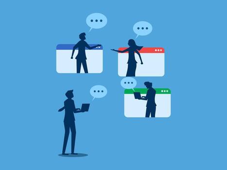 Business Project Meetings Using Online Messaging, Teams in Speech Bubbles vector