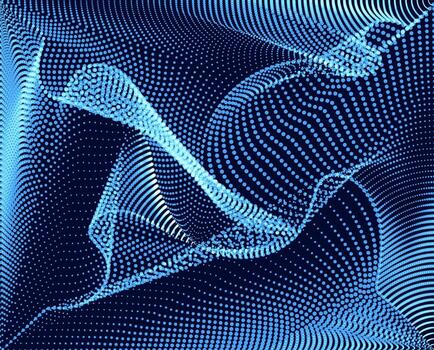 abstract blue lines on a black neon effect halftone background, Abstract blue background with a technological wave pattern and seamless doted mesh texture, vector