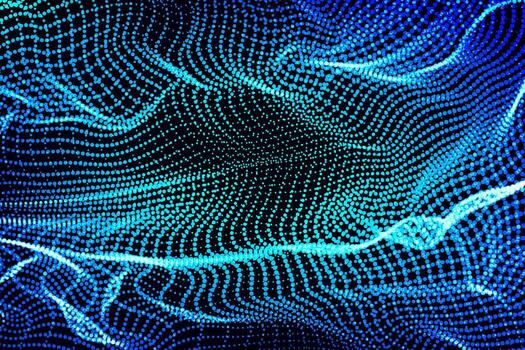 abstract blue waves dot on a dark background with neon colour effect, Abstract futuristic blue background with a spiral wave halftone dot pattern and geometric lines, vector