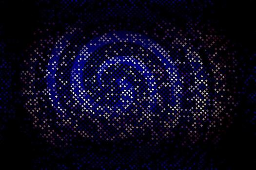 Abstract Digital Spiral Composition with Geometric Elements and Neon Glow, Abstract blue spiral design with glowing circles and swirling light patterns, a blue and yellow circle dots vector
