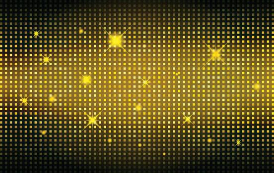 Golden Sparkle Grid Abstract, Golden mosaic pattern with a halftone dotted texture and disco-inspired light design, golden dots on black background vector