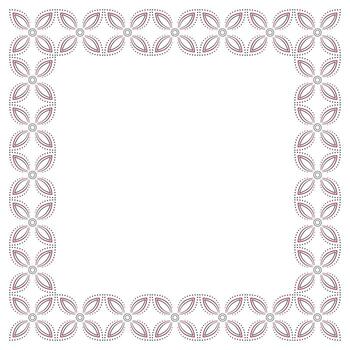 Ethnic floral ornamental frame. Black red shapes on white background. Pattern of curve lines and rounds. Square geometry ornament in country style. Frame with place for text, photo, etc. vector