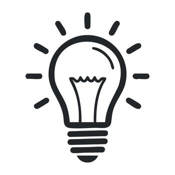 Simple black and white lightbulb icon with radiating lines symbolizing bright idea vector