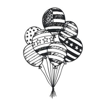 Monochrome balloons with usa flag patterns in sketch style vector