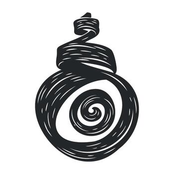 Abstract spiral ornament with twisted design and circular pattern in black and white vector