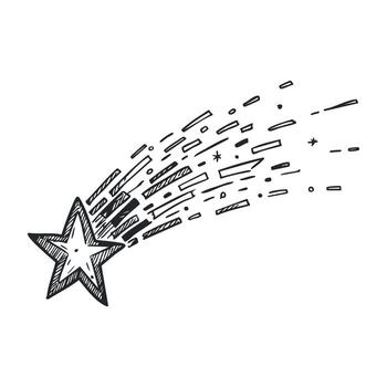 Hand drawn shooting star sketch with trailing lines and details vector