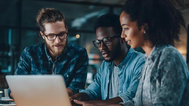 Startup founders collaborating using AI-enhanced productivity tools. photo