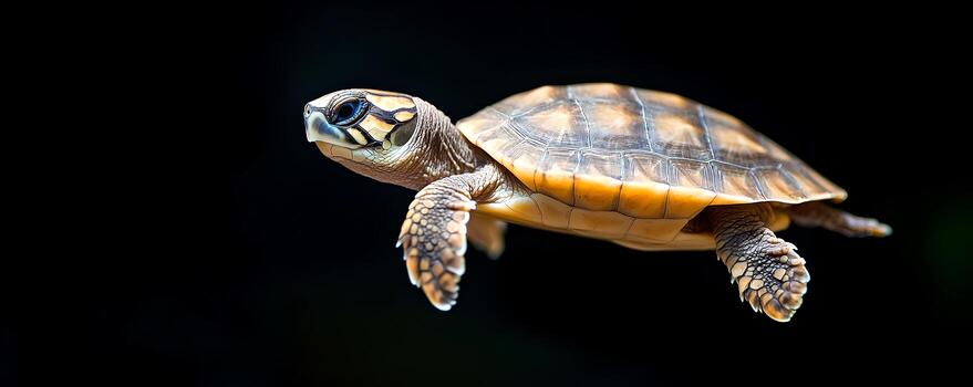 un cerca arriba retrato de un Tortuga nadando submarino exhibiendo sus intrincado cáscara patrones y alerta expresión foto