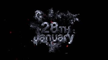 28: e januari rök text effekt med lysande glöd och partiklar på en svart bakgrund video