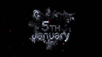 5 ° gennaio Fumo testo effetto con raggiante particelle su un' nero sfondo, significare un' specifico Data video