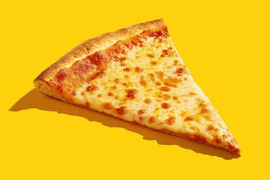 cheese pizza slice with melted mozzarella on yellow background, isolated fast food concept with crispy crust and vibrant color., photo