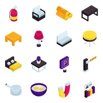 Colorful furniture and household items vector