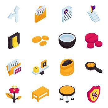 Colorful icons of everyday items and symbols vector