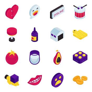Colorful icons of objects and emotions vector