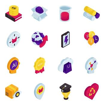Colorful icons depicting business and tech concepts vector