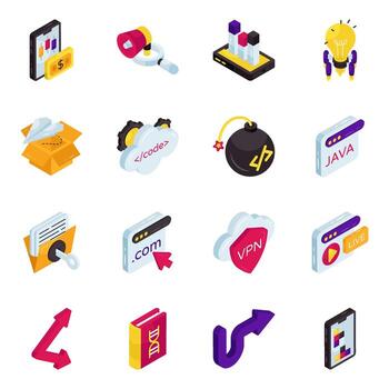 Icons for digital and coding concepts vector