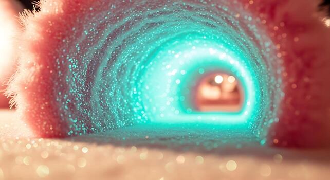 Abstract Turquoise Light Tunnel Leading to Blurred Background Creating a Sense of Depth and Mystery photo