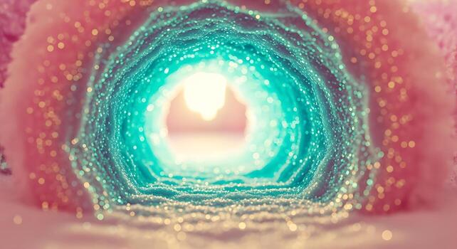 Abstract Glowing Tunnel with Shimmering Light Particles and Dreamy Pastel Colors creating a Unique and Imaginative Background Design photo
