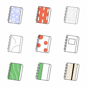 un conjunto de diferente de colores cuadernos con diferente diseños vector