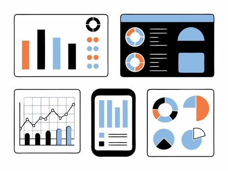 A set of icons depicting graphs and charts vector