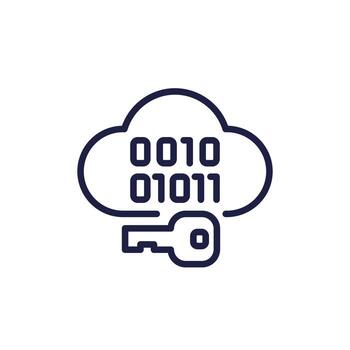 Encryption of data in cloud line icon, vector