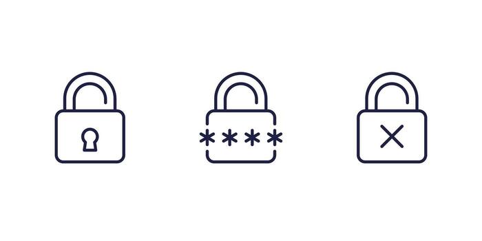 access line icons with lock for apps, vector